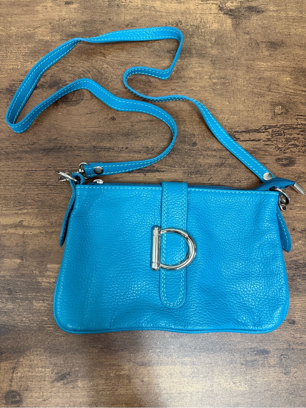 Borse in Pelle Genuine Leather Crossbody Blue Bag - Made in Italy
